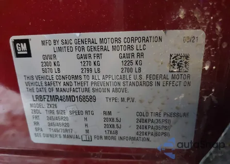 2021 Buick Envision Awd Preferred z USA, uszkodzony, nr VIN LRBFZMR48MD168589